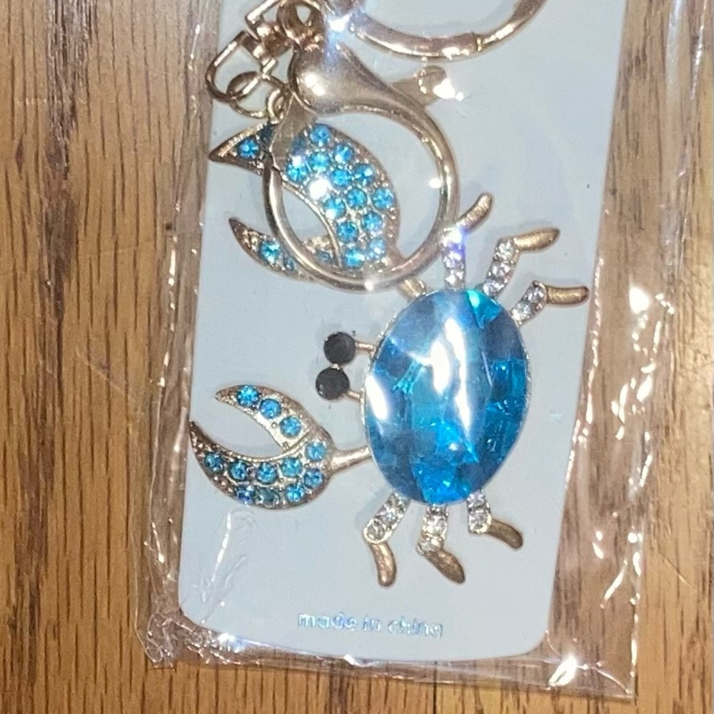 Crab Jeweled Bag Charm Key Holder Gold + Red, Black or Blue - NWT - Picture 5 of 5